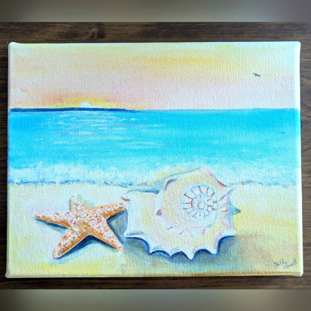 Original Artwork By Holly Pennell "Coastal Serenity" Canvas Art-8x10 In Acrylic